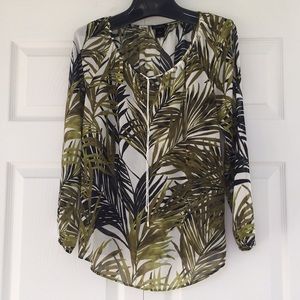 Ann Taylor Semi Sheer Palm Leaf Print Tunic Blouse Size XS